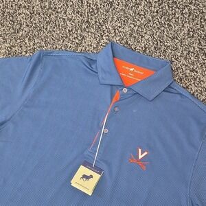 NWT UVA Virginia Horn Legend Polo Mens Small Blue Golf Stretch